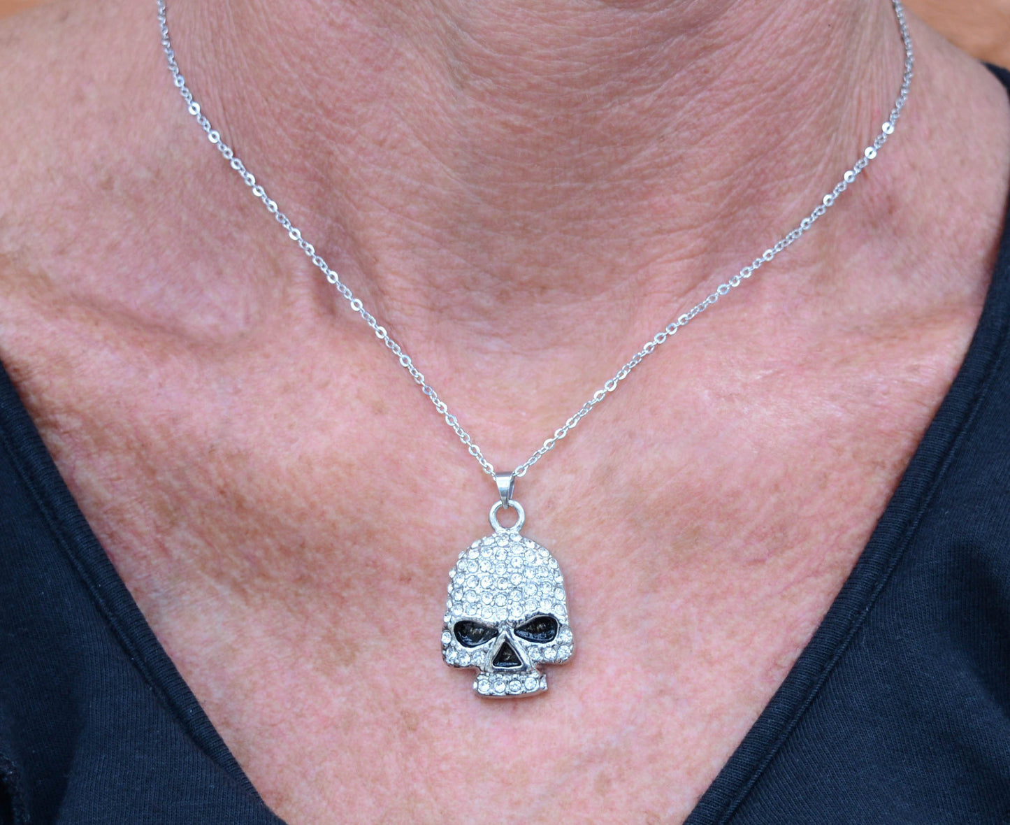 Women's Bling Pendant with Necklace 19" Stainless Steel Motorcycle Jewelry