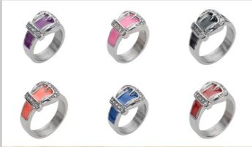 Women's Buckle Ring Orange, Blue, Red, Black, Purple, Pink Stainless Steel Lady Motorcycle Biker Jewelry