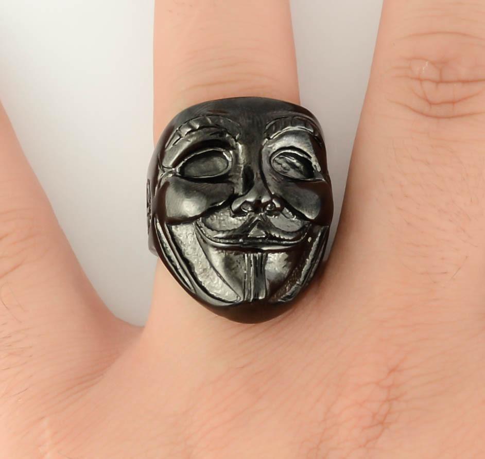 Unisex Guy Fawkes Ring Black Edition Stainless Steel Motorcycle Jewelry