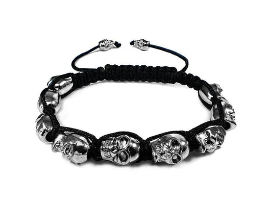 10MM 9 Silver Color Skulls Stone Bead Bracelet