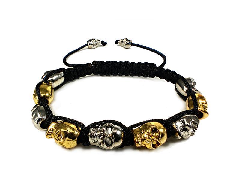 10MM 9 Silver & Gold Color Skulls Stone Bead Bracelet