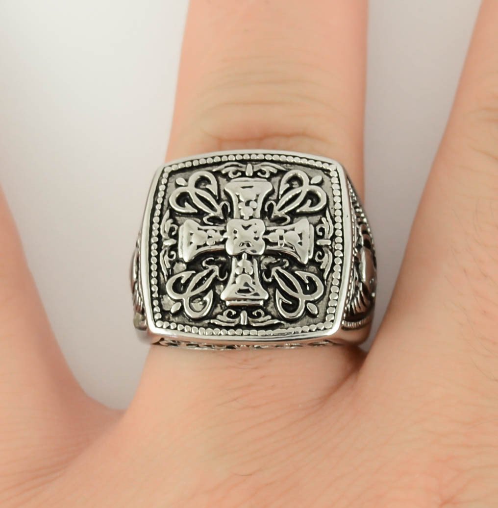 Gents Greek Cross Ring Stainless Steel Motorcycle Jewelry