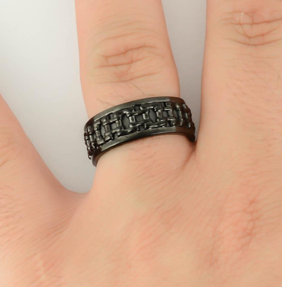 Gents' Bike Chain Ring Black Edition Stainless Steel Motorcycle Jewelry
