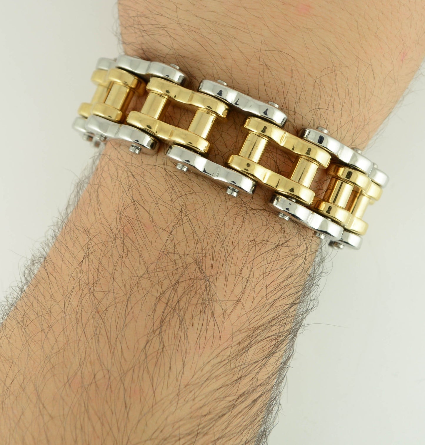 1" Wide Silver Gold THICK LINK Men's Stainless Steel Motorcycle Chain Bracelet