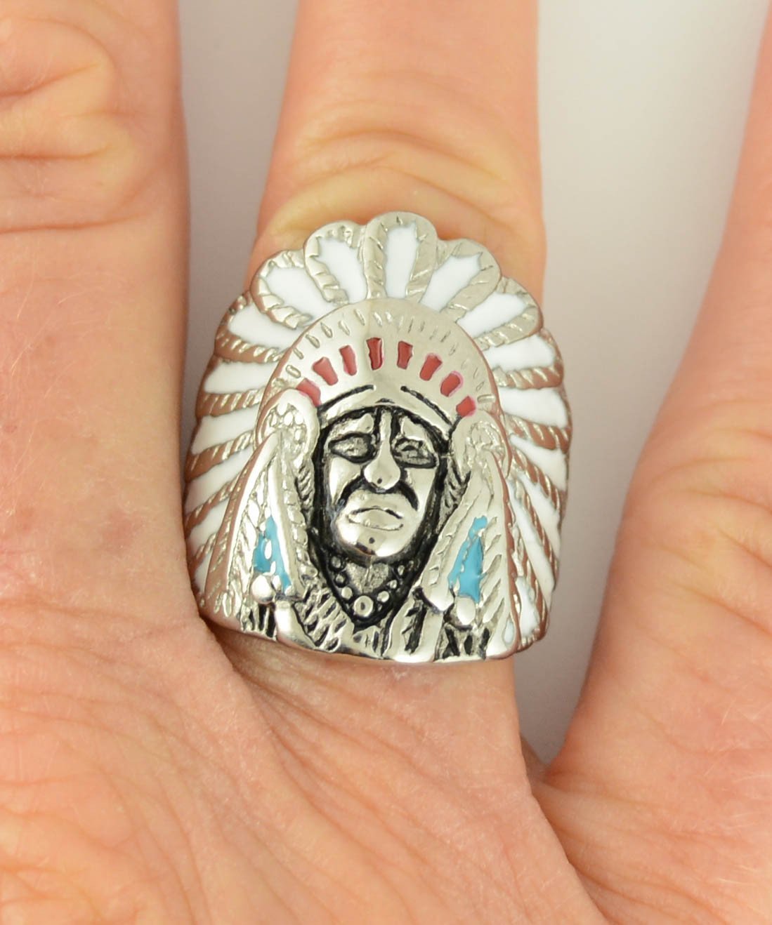 Women's Indian Head Ring with Enamel Stainless Steel