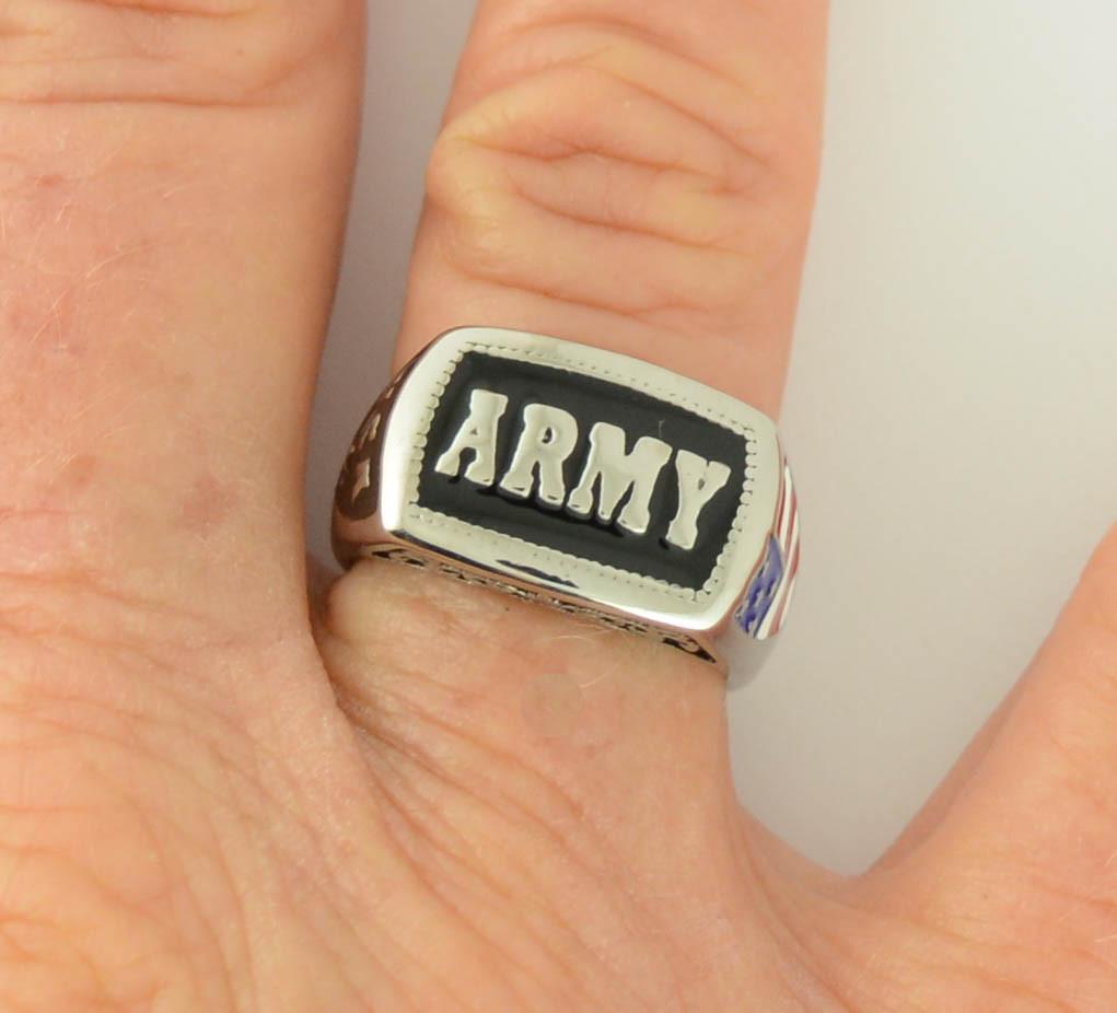 Women's Or Men's Army Ring Enameled American Flag Stainless Steel Military Jewelry
