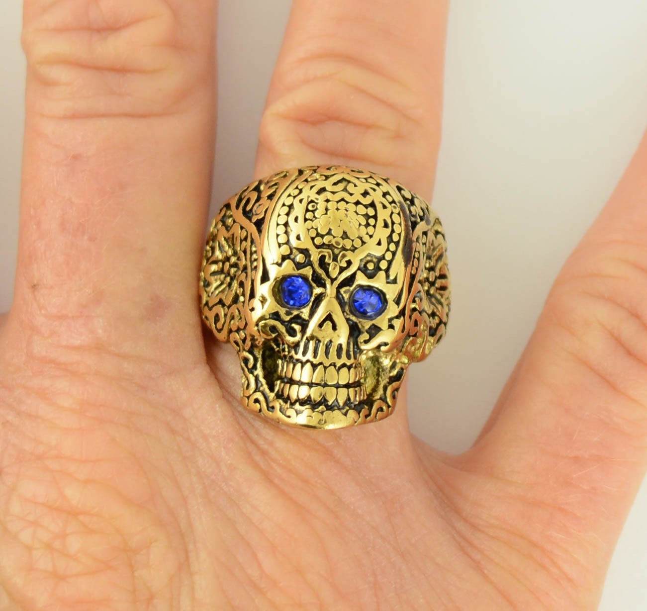 Women's Blue Eyed Tribal Tattoo Ring Gold Edition Stainless Steel Motorcycle Jewelry