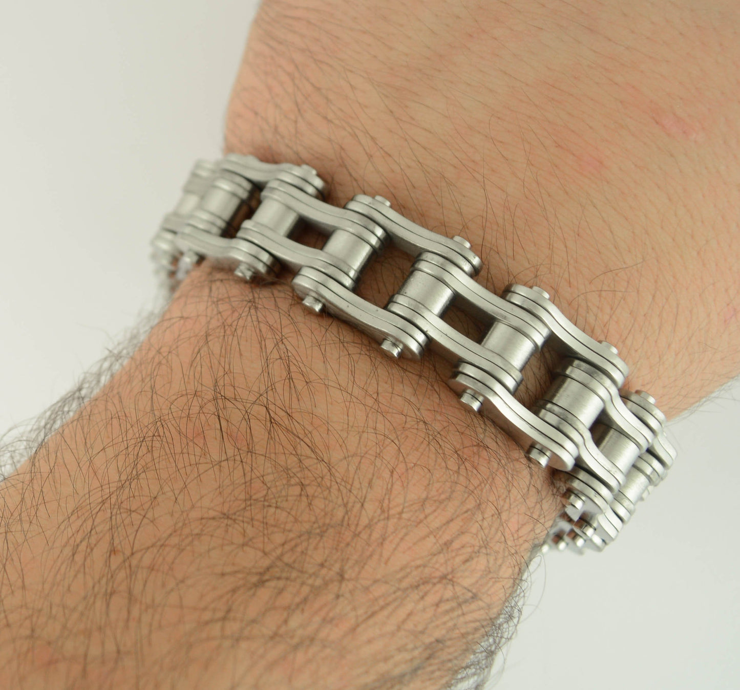 BRUSHED Double Link 3/4" Wide DesignUnisex Stainless Steel Motorcycle Chain Bracelet