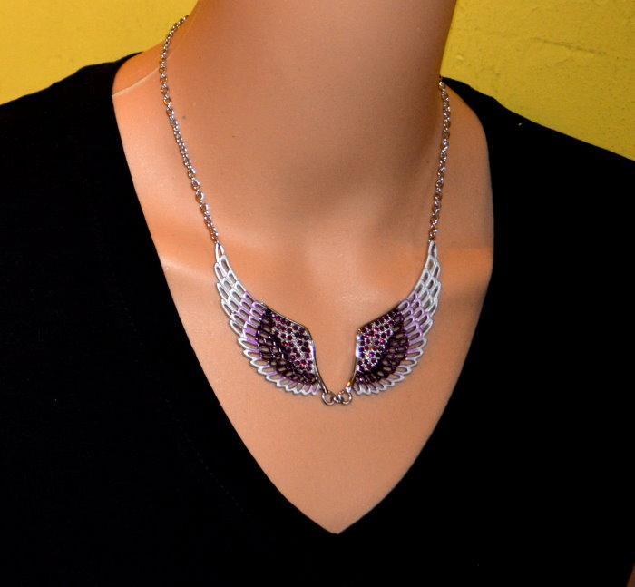 Purple Painted Winged Necklace Purple Imitation Crystal
