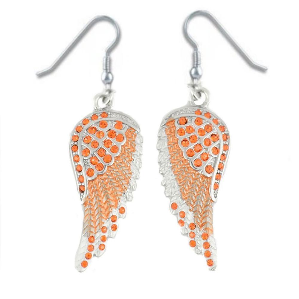 Orange Painted Winged French Wire Earring Orange Imitation Crystals