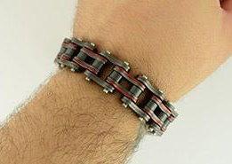 3/4" Wide Gunmetal/Candy Red Finish Stainless Steel Motorcycle Chain Bracelet