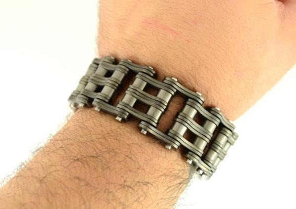 1" Wide Gunmetal Finish Stainless Steel Motorcycle Chain Bracelet
