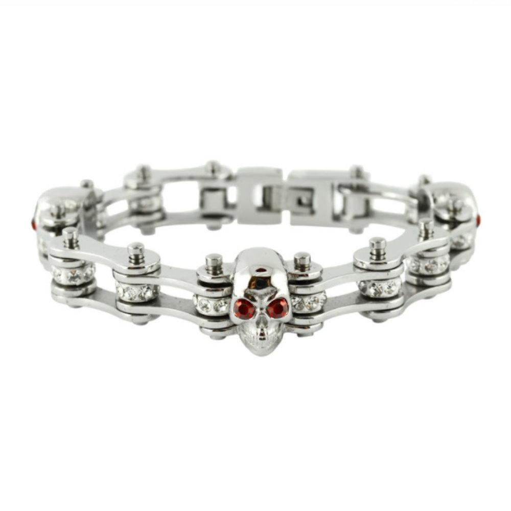 Women's Bike Chain Bracelet Crystal Rollers Imitation Rubies 3 7.25"