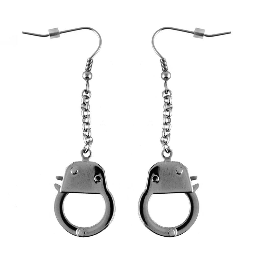 Women's Hand Cuff Necklace 19" with Matching Earrings Stainless Steel Motorcycle Jewelry