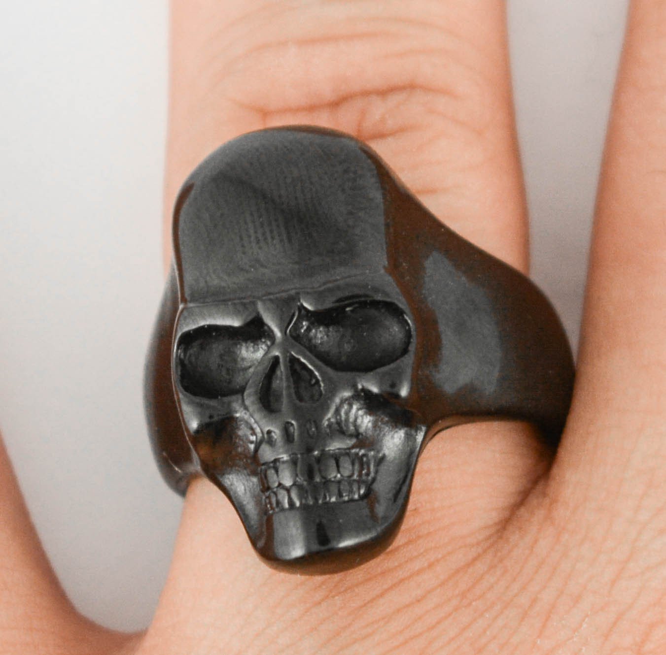 Gents Glossy Black Ring Stainless Steel Motorcycle Biker Jewelry