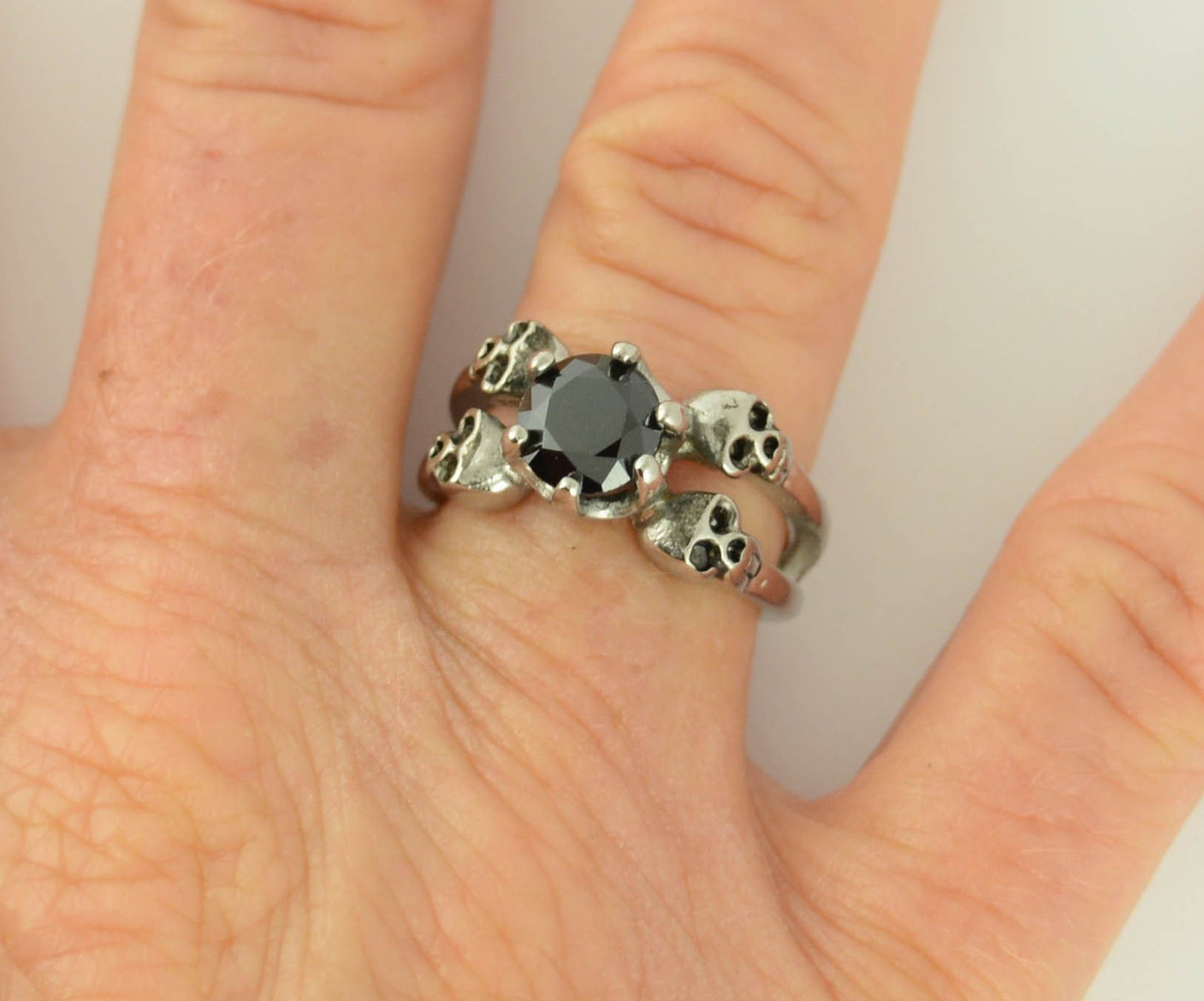 Women's Black Stone Four Solitaire Ring Stainless Steel Motorcycle Jewelry