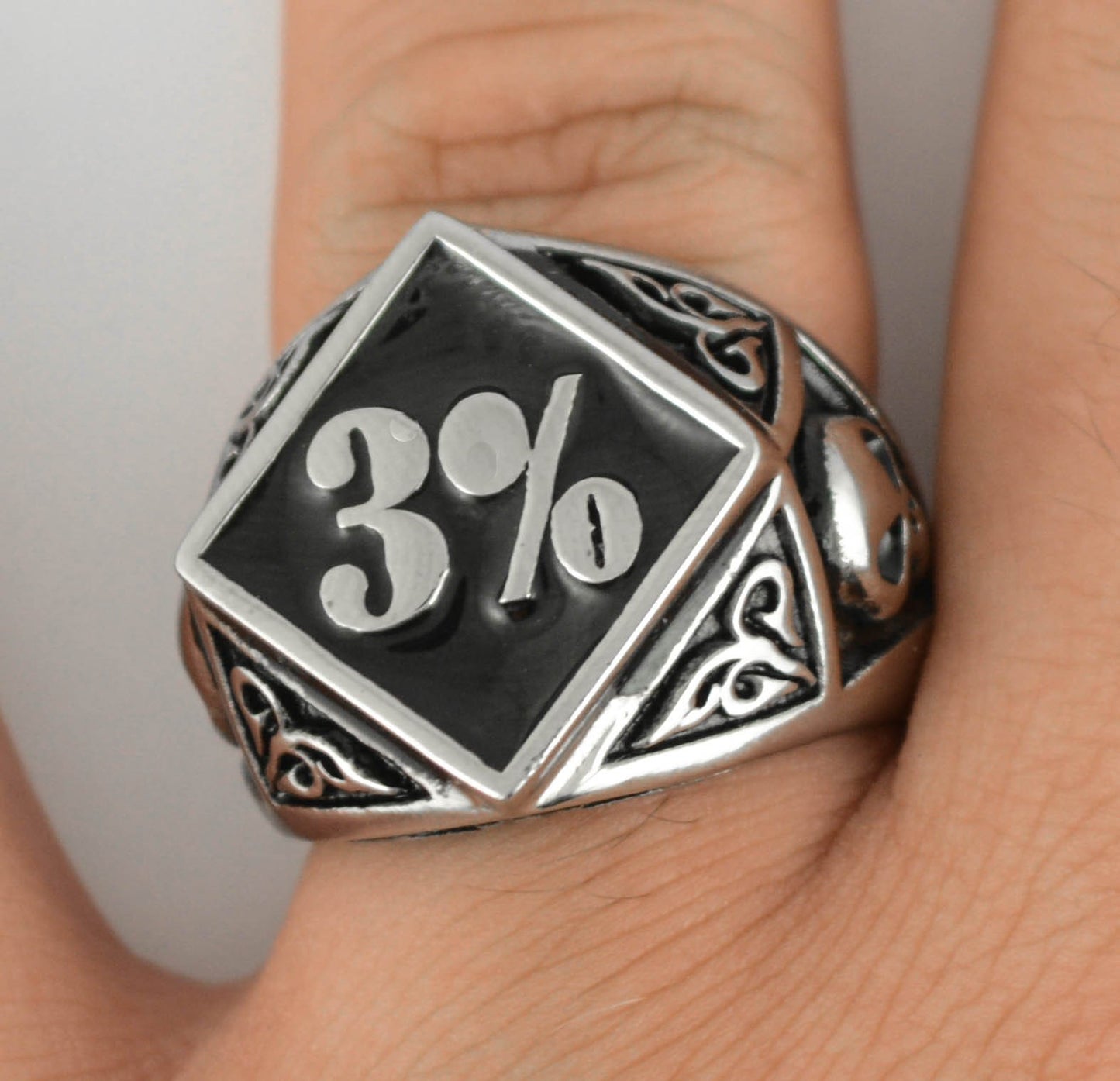 3% Ring Stainless Steel Motorcycle Biker Jewelry
