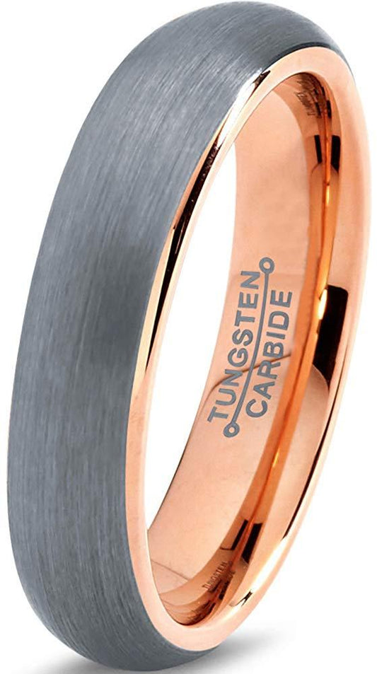 Charming Jewelers 18K Rose Gold Plated Domed Brushed Tungsten Wedding Band Ring, 5mm