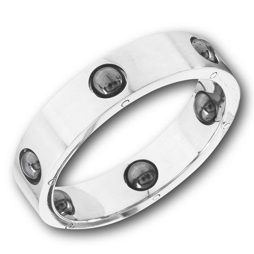 Stainless Steel Band Ring With Hematite Balls