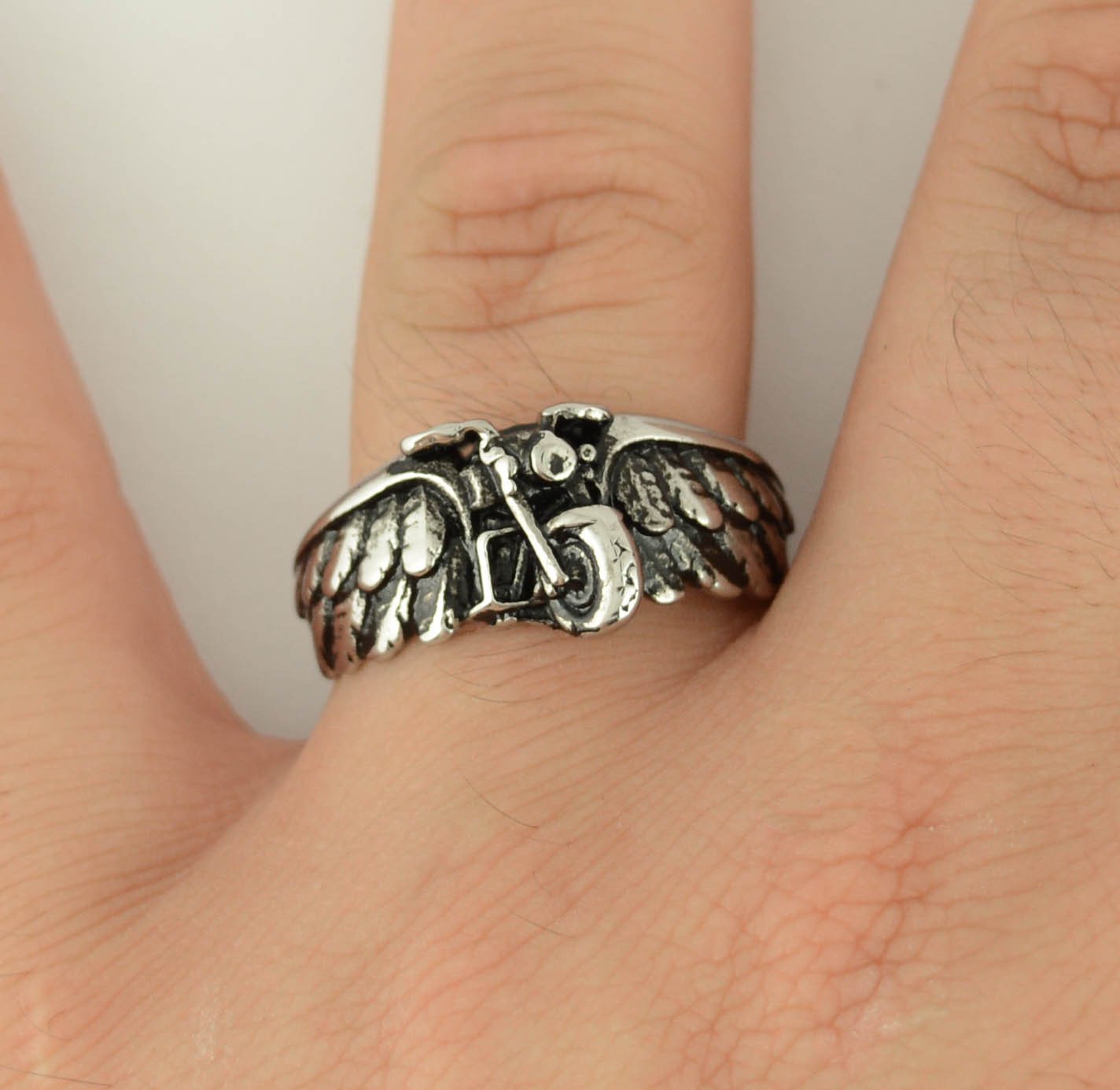 Unisex Motorcycle Bike Wing Ring Stainless Steel Motorcycle Jewelry