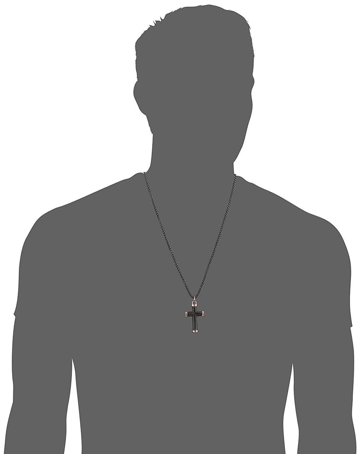 Steve Madden Mens Two-Tone Textured Cross Necklace with 18" Box Chain