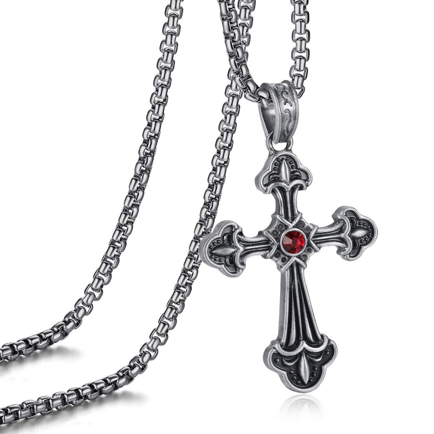 EVBEA Celtic Cross Necklace for Men Viking Irish Knot Serenity Prayer Pendant Crucifix Mens Jewelry with Black Genuine Leather Cord Chain Curb Link