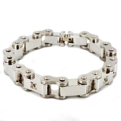 Bicycle Chain Link Bracelet W/ CZ Stones (Stainless Steel)