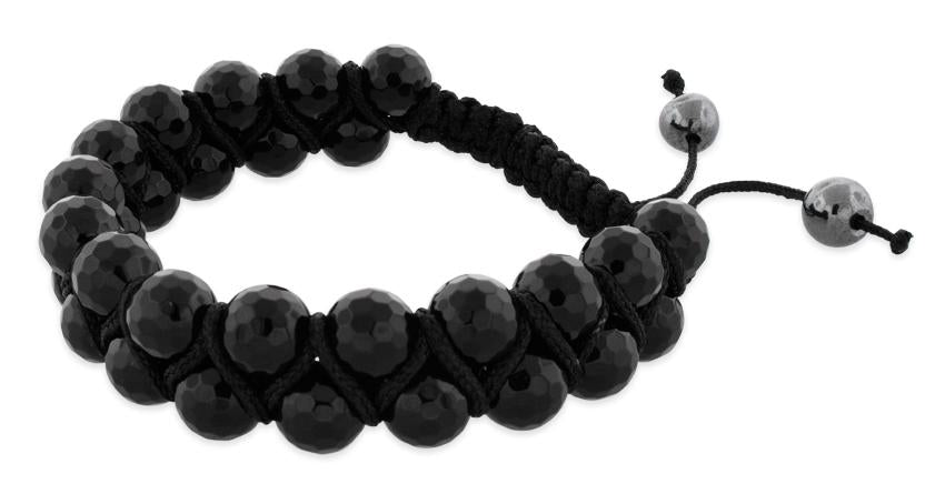 8MM Faceted Black Agate Beads 2 Layer Shamballa Bracelet