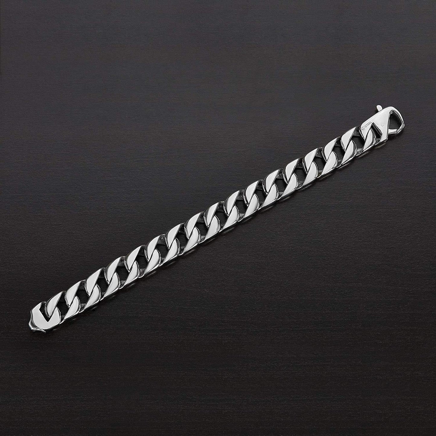 Crucible Jewelry Mens Stainless Steel Polished Curb Chain Bracelet, 8.5-Inch (15 mm), White