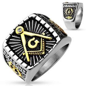 Stainless Steel Gold IP 2-Tone Masonic Ring