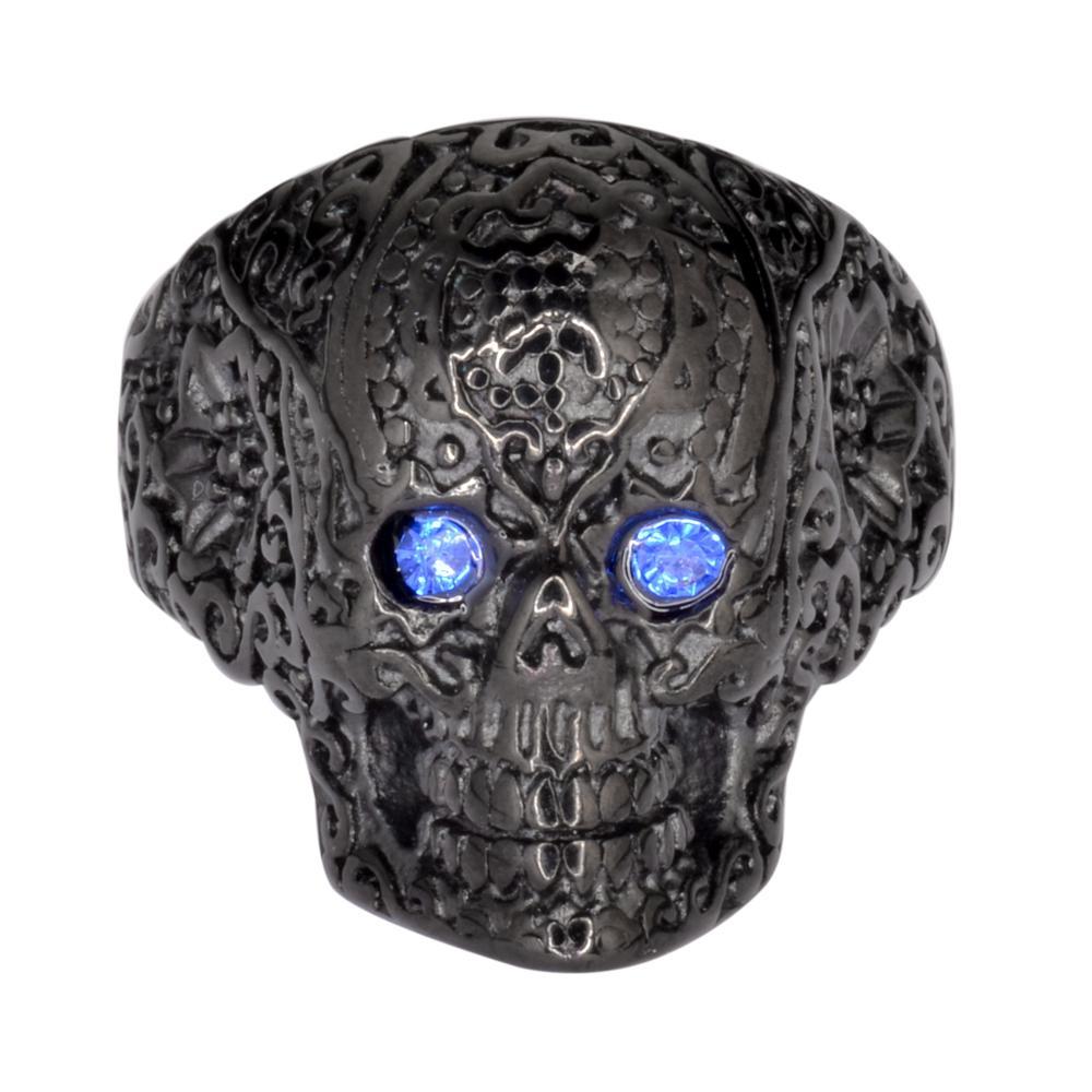 Women's Blue Eyed Tribal Tattoo Ring Black Edition Stainless Steel