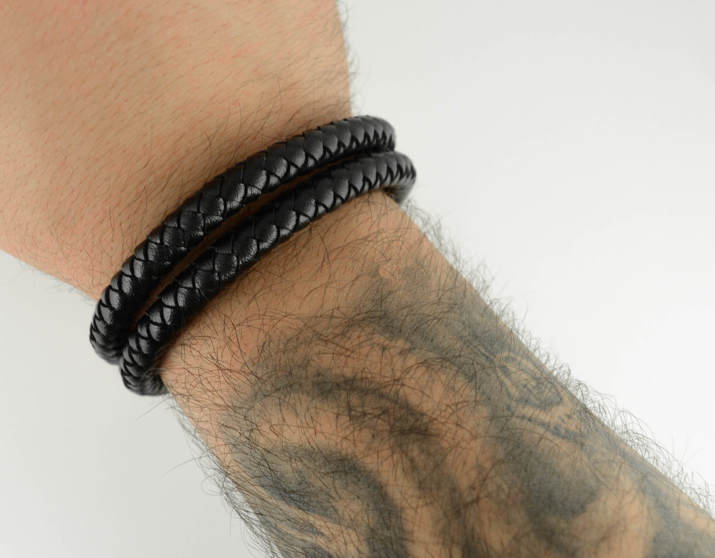 Black Braid Leather Wrap Around Bracelet