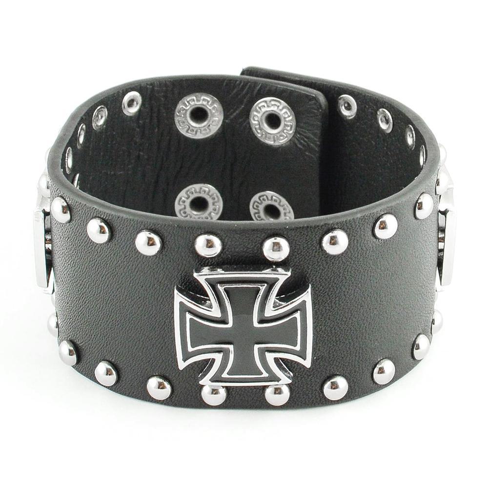 Men's Maltese Iron Cross Leather Bracelet