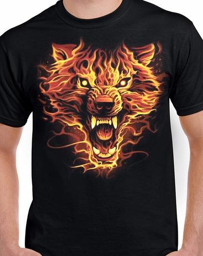 Badass Jewelry Flaming Wolf Men's Black T-shirt