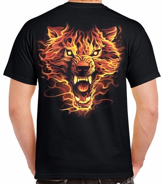 Badass Jewelry Flaming Wolf Men's Black T-shirt