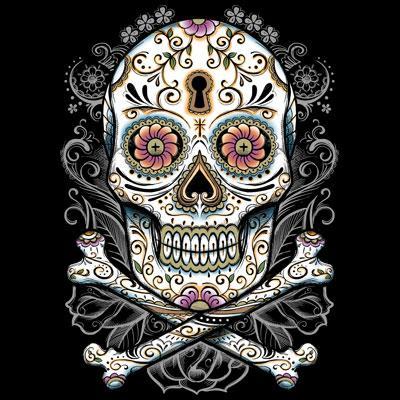 Badass Jewelry Floral Skull Ladies' Black T-shirt