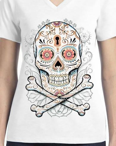 Badass Jewelry Floral Skull Ladies' White T-shirt