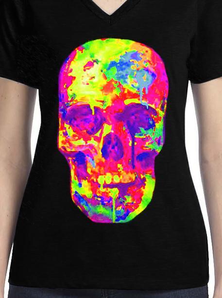 Badass Jewelry Painted Skull Ladies' Black T-shirt