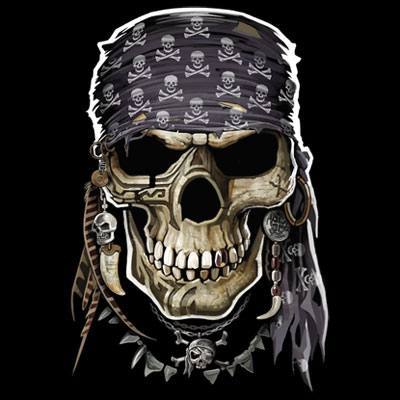 Badass Jewelry Pirate Skull Men's Black T-shirt