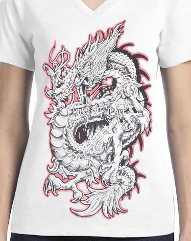 Badass Jewelry Red & Silver Dragon Ladies' White T-shirt