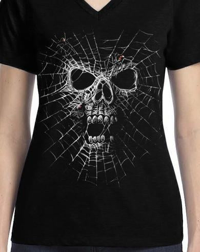 Badass Jewelry Spider Web Skull Ladies' Black T-shirt