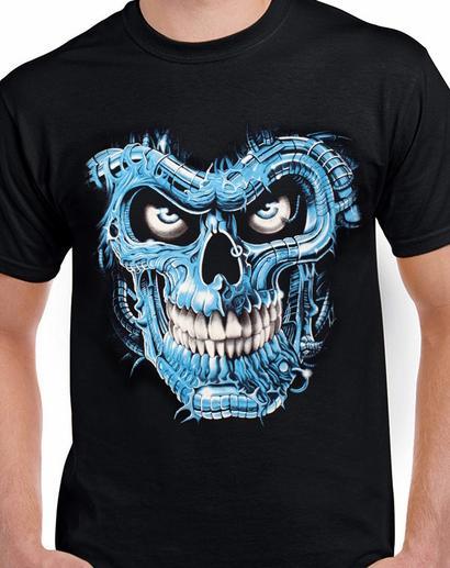 Badass Jewelry Terminator Skull Blue Men's Black T-shirt