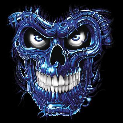 Badass Jewelry Terminator Skull Blue Men's Black T-shirt