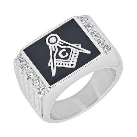 Stainless Steel Masonic CZ Ring