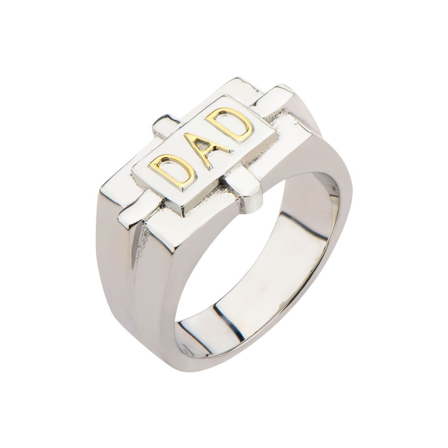 Stainless Steel Gold IP DAD Engraved Ring