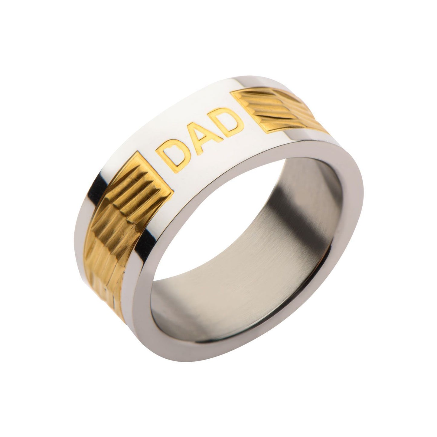 Stainless Steel Gold IP Band with DAD Engraved Ring