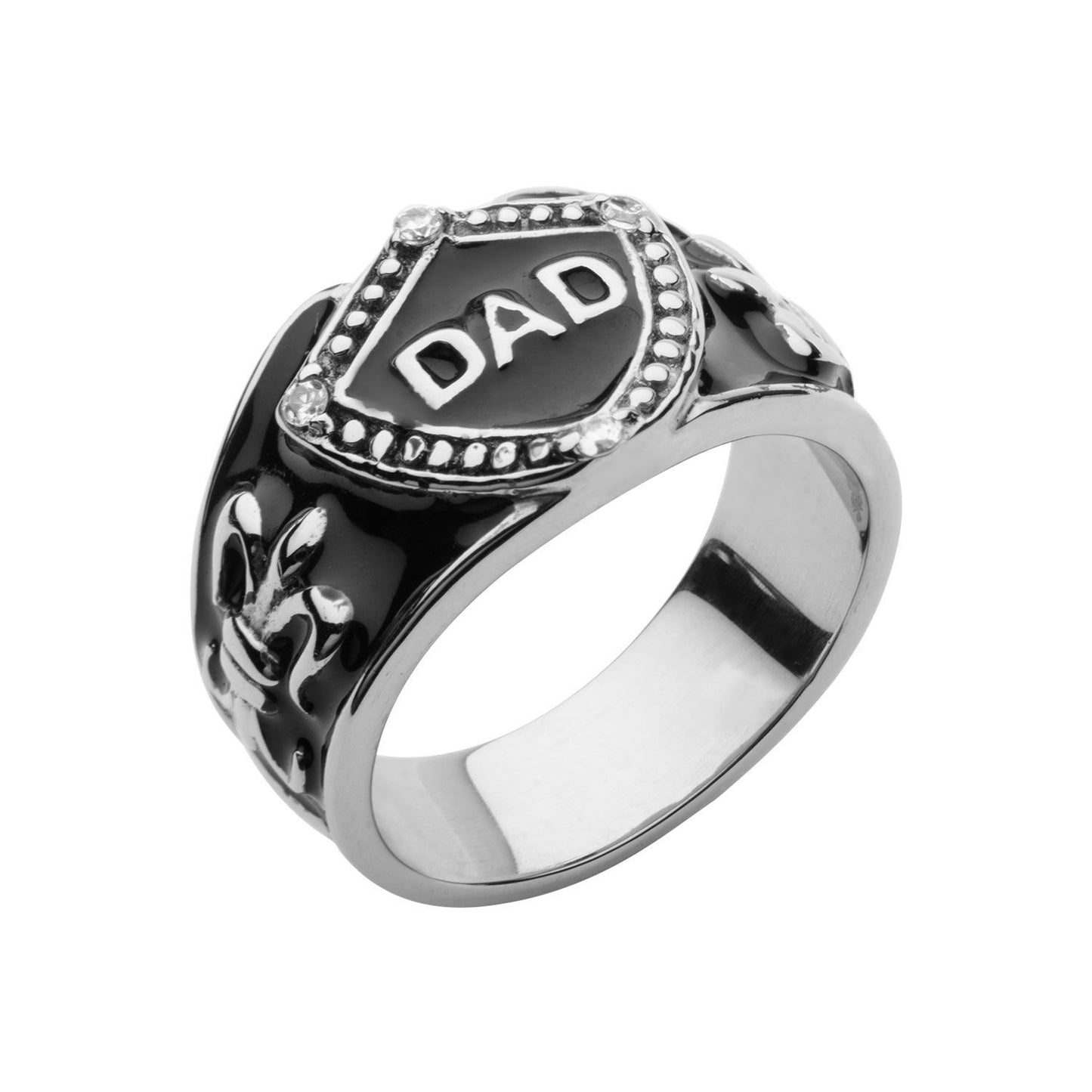 Stainless Steel DAD Crest Ring with Fleur Di Lis Accent