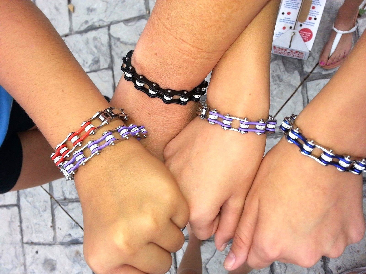 1/2" Wide All Stainless with White Crystal Centers Stainless Steel Motorcycle Bike Chain Bracelet