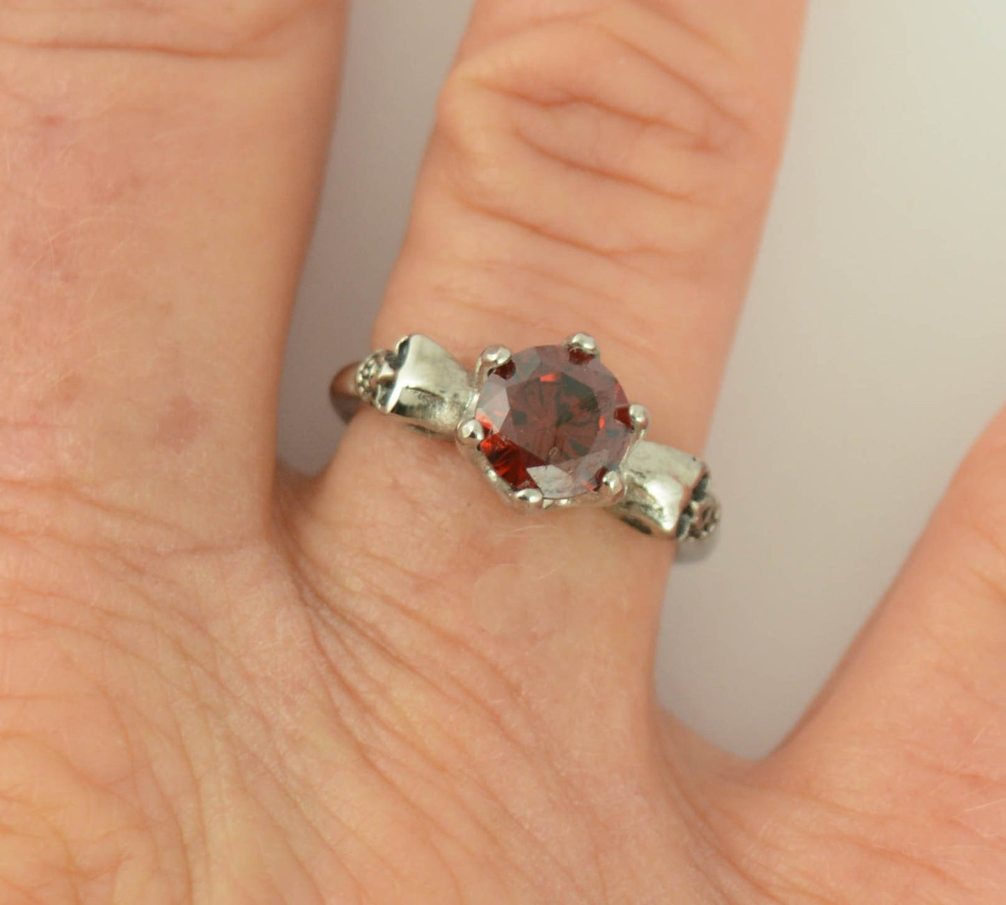 Women's Imitation Ruby Stone Solitaire Ring Stainless Steel Motorcycle Jewelry