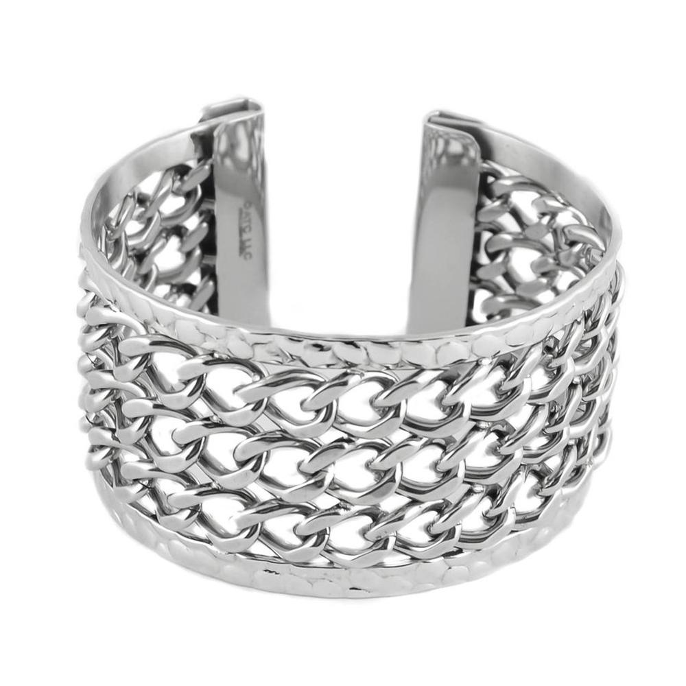 Women's 3 Row Chain Cuff Bracelet Stainless Steel Motorcycle Jewelry
